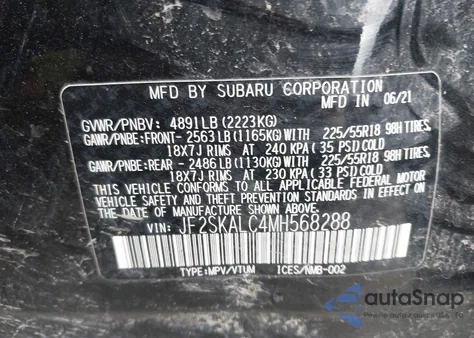 2021 Subaru Forester Sport из США, поврежденный, VIN JF2SKALC4MH568288